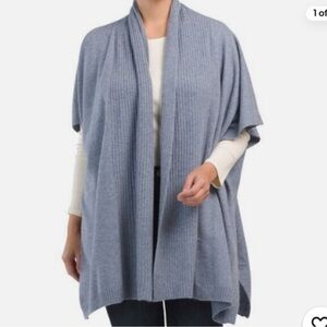 Soft by Naadam blue Cashmere Serape Poncho Open Front cardigan XS/S